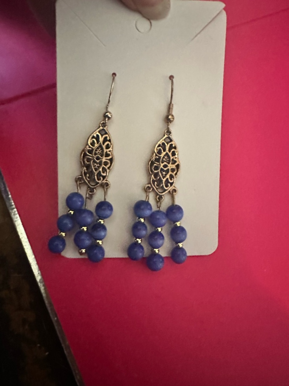 Fashion Nova Royal Blue Beaded Filigree Drop Earrings - Picture 2 of 3